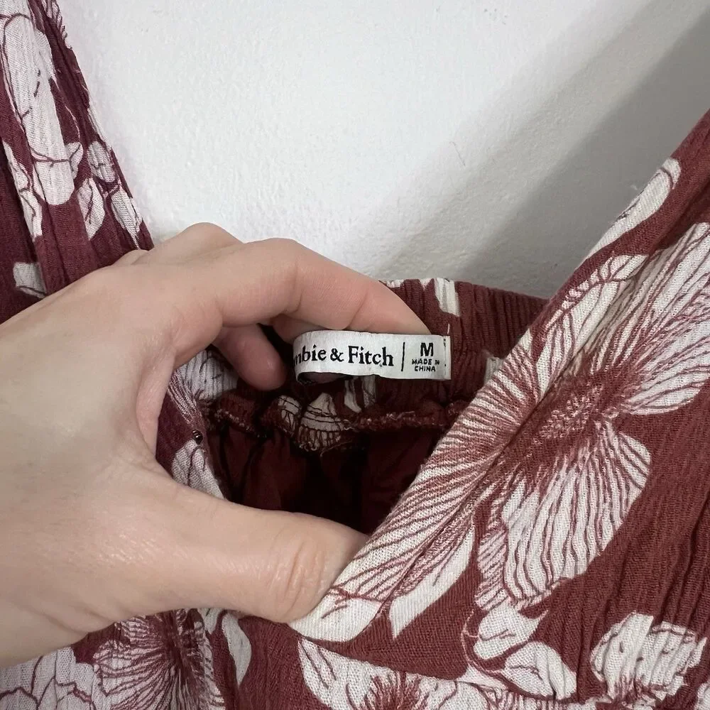 Abercrombie & Fitch Floral Maxi Tie Strap Dress Size M Brown Open Back Tiered